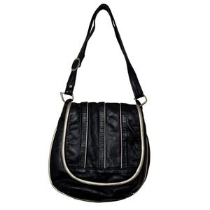 Vintage Californian Macasa Lamb Leather Shoulder Bag Black & Gold Trim 90s Glam